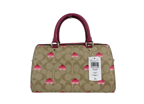 COACH (CA248) Heart Print Signature Leather Rowan Medium Satchel Handbag Purse